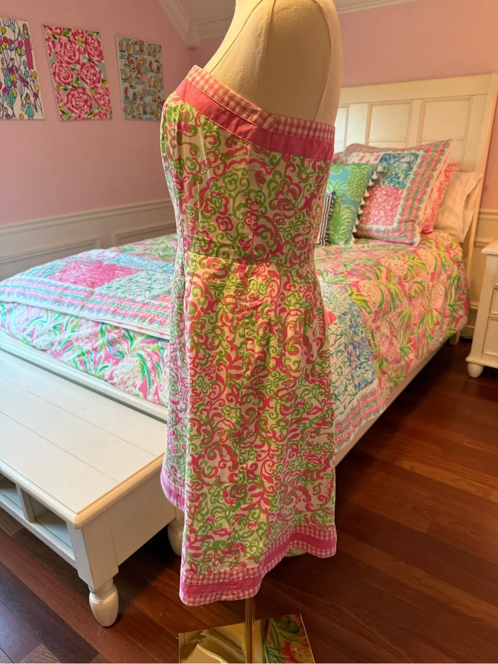 Fun Strapless Pink & Green Printed Sundress - Picture 5 of 5